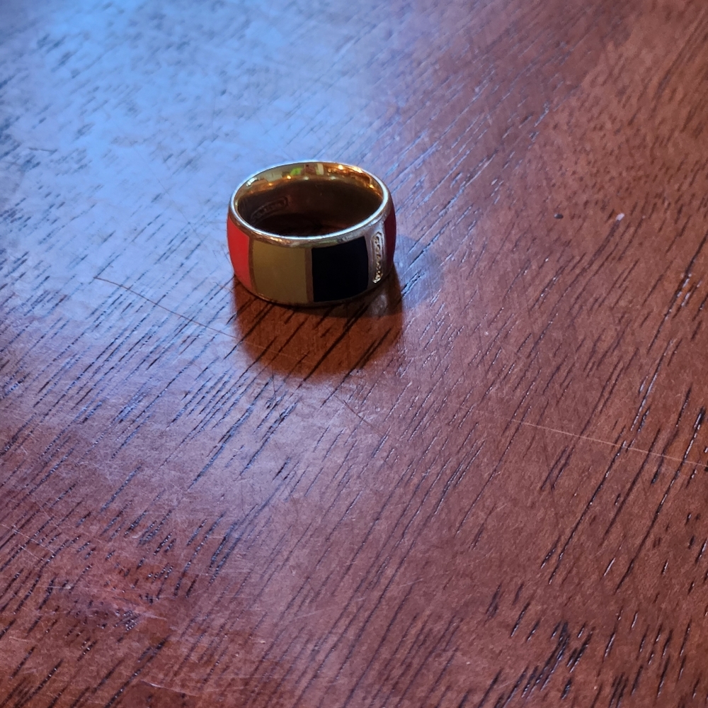 Coach multi-colored gold- plated ring Sz 6